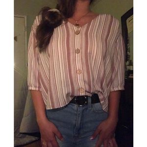 button up stripped pastel pink blouse, size medium
